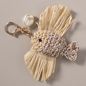 COMING SOON! Anthropologie Raffia Fish Bag Charm with Pearl Accent. Brand new!